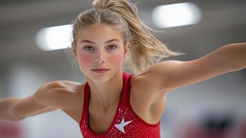 Young gymnast performing a routine in training facility during daytime photo