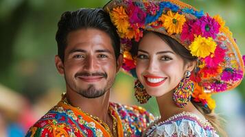 Vibrant dancer in traditional attire celebrates cultural festival with joyful movements and bright colors photo