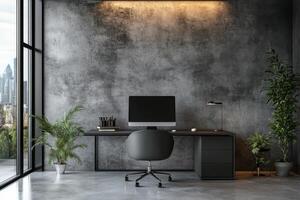 Modern workspace with natural light and stylish decor in a contemporary setting photo