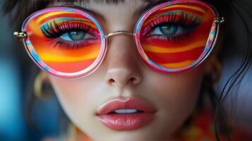 Colorful body art transformation at a vibrant festival in the evening light photo
