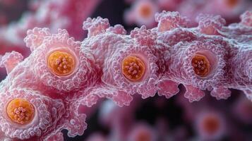 Detailed view of colorful cells under a microscope showing complex structures and textures photo