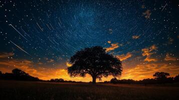 Cosmic meteor shower lights up the night sky with fiery trails across the universe photo