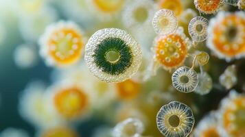 Colorful microscopic organisms floating in the water column create a vibrant underwater ecosystem photo