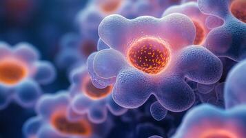 Detailed view of colorful cells under a microscope showing complex structures and textures photo