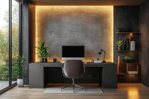 Modern workspace with natural light and stylish decor in a contemporary setting photo