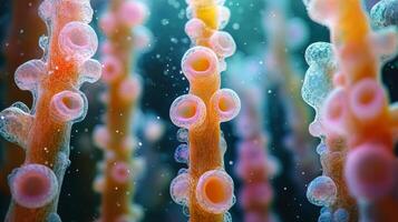 Colorful microscopic organisms floating in the water column create a vibrant underwater ecosystem photo