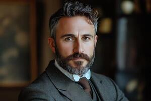 Close-up of a well-groomed man in a suit contemplating by the window during the afternoon photo
