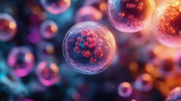 Detailed view of colorful cells under a microscope showing complex structures and textures photo
