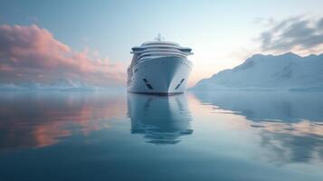 Luxurious yacht cruising through serene fjords during a sunny day photo