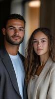 Couple poses together in a cozy indoor setting during a relaxed afternoon photo
