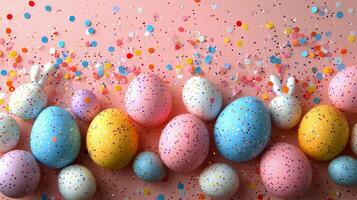 Colorful Easter eggs with confetti creating a festive atmosphere for spring celebrations photo