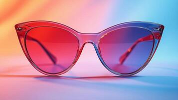 Stylish cat-eye sunglasses displayed artistically against a colorful background photo