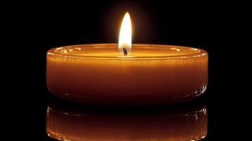Warm glow of a candle illuminating a dark space with soft bokeh background photo