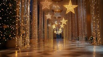 Shimmering holiday decorations with sparkling ornaments and lights creating a festive atmosphere photo