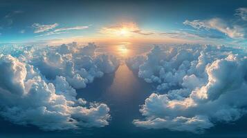 Breathtaking aerial view from airplane window showcasing coast and clouds above blue ocean photo