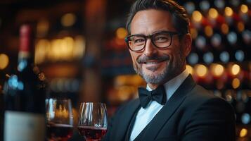 Wine tasting experience at a wine shop with a sommelier preparing red wine photo