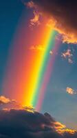 Vibrant rainbow cascading through the clouds during sunset over a serene sky photo