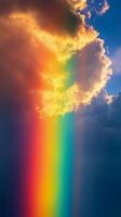 Vibrant rainbow cascading through the clouds during sunset over a serene sky photo