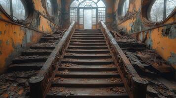 Ruins of an abandoned factory revealing remnants of industrial past in a desolate setting photo