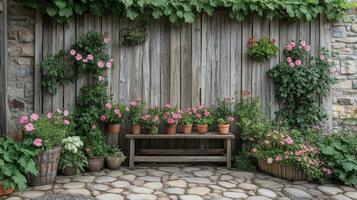 Beautiful pink climbing roses adorning a weathered wooden fence in a serene garden setting