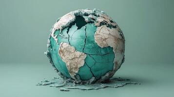 Cracked earth with a globe symbolizing environmental challenges and climate change photo