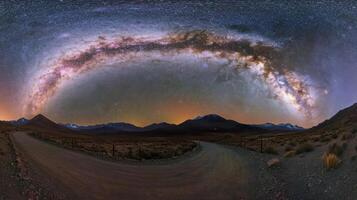 Woman gazing at a cosmic backdrop showcasing stars and galaxies in an ethereal atmosphere photo