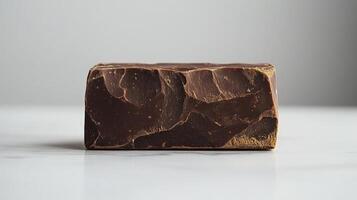 Delicious dark chocolate pieces and cocoa nibs on a white background for dessert lovers photo