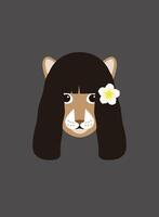 Portrait of cat, wearing flower, cool style, like a girl vector