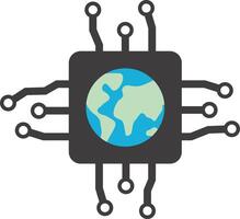 Earth in the center of the circuit board, earth artificial intelligence future vector