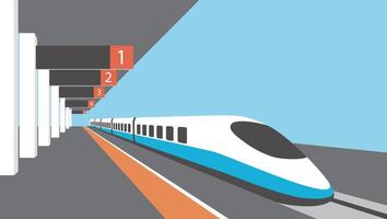 Platform of railway station with hight-speed train vector