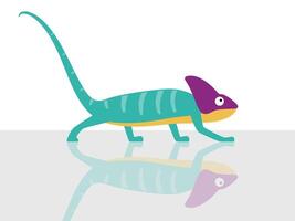Chameleon walking on the glass in white background, illustration vector