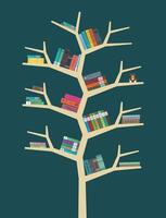 Many books on the tree bookshelf illustration vector