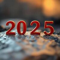 red 2025 digits on a textured surface photo