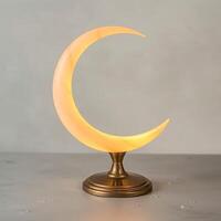 alabaster crescent table lamp with brass base photo