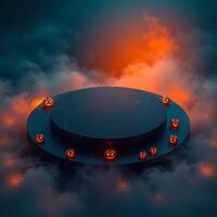 circular platform with glowing pumpkins photo