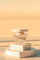 stack pale marble blocks creates a minimalist display photo