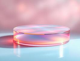 iridescent glass cylinder display platform photo
