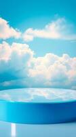 light blue platform reflecting a partly cloudy sky photo