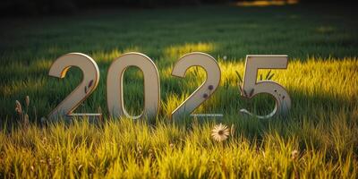 large numbers two thousand twenty-five a sunny grassy field photo