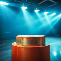 rustic two-tiered cylindrical display platform photo