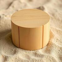 cylindrical wooden block on textured beige surface photo