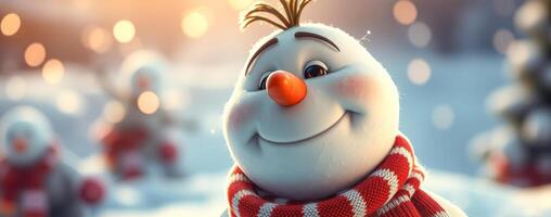 smiling snowman red scarf photo