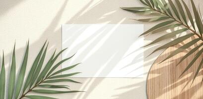white square card with palm fronds soft shadows photo