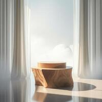 organic wood display stand minimalist setting photo