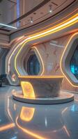 modern reception desk a futuristic setting photo