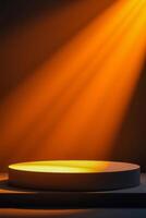 illuminated round platform with warm light rays photo