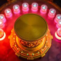 ornate golden platform with ambient pink lighting photo