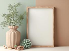 blank frame mockup with minimalist decor photo