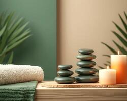 serene spa setting with stacked stones candles photo