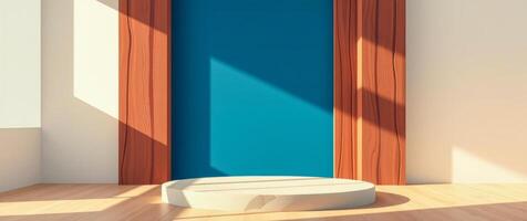 sunlit minimalist studio with round platform photo